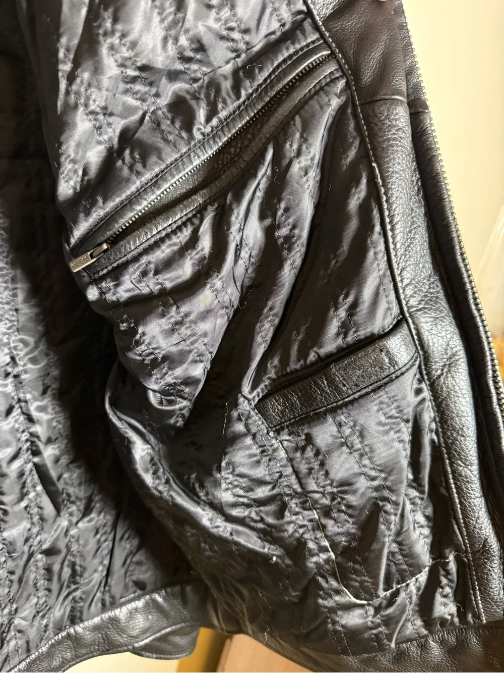 GUESS Men’s S Black Genuine Leather Full Zip Jacket 100% Leather Y2K